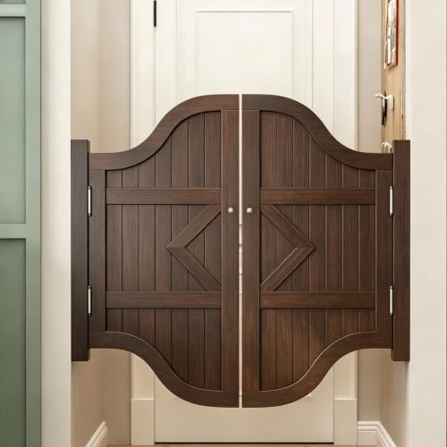 Porte Saloon Battante en Bois Massif avec Fermeture Automatique | 2 Vantaux Style Western avec Charnières, Idéal Séparation Café et Cloison(Coffee brown,W50xH60cm)