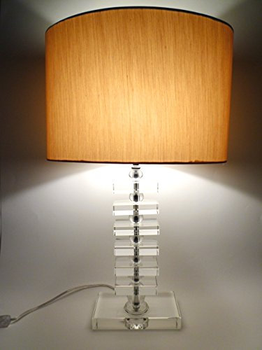 LED-Tischleuchte Kristall-Leuchte-Lampe FANNY, H: 58cm, Stoffschirm oval 35x23x24cm Kristall-Ständer, Fuß 10x18cm. inkl. LED E27 1x 5W, Nachttisch-Kommode-Leuchte-Lampe