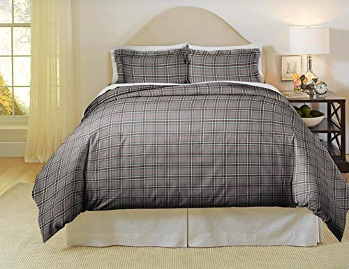 Pointehaven 180 GSM Luxury Cotton Printed Flannel Duvet Set - Button Closure 100% Cotton Double Brushed Flannel Derby Printed Derby Set with Tie-Backs All Season Full/Queen
