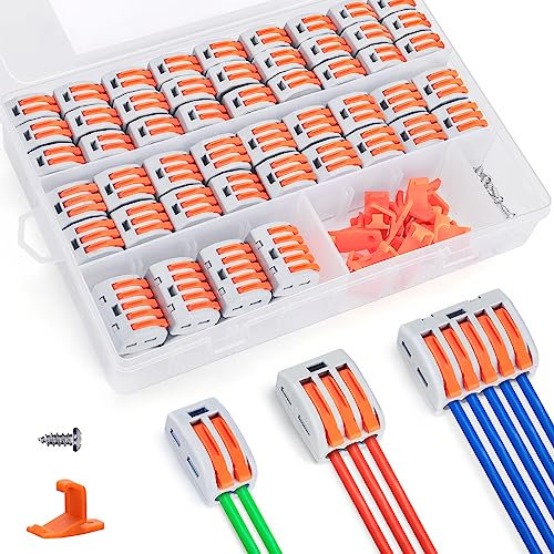 Shirylzee - Kit di connettori a leva per dadi e cavi a 2/3/5 porte, 120 pezzi, con clip di montaggio e viti