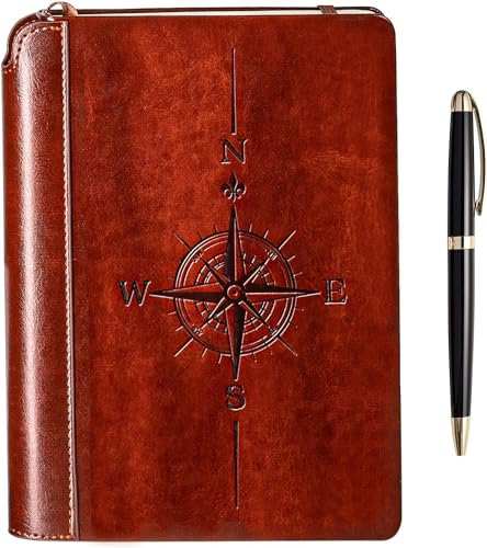 SETTINI® Liniertes Tagebuch - Kompass Journal zum Schreiben Geschenkset - Hardcover Veganes Leder, inklusive Luxusstift in einem einzigartigen Stifthalter, 192 Seiten, 15,2 x 21,6 cm