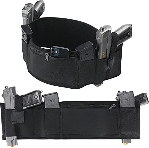 ProCase Bauchbandholster für verborgenes Tragen Verbessert mit Reißverschlusstasche, Verstellbarer elastischer Bauchband aus Neopren für Pistolen für Frauen und Männer -Schwarz