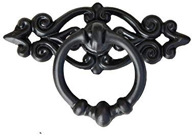 Antique Cabinet Door Drawers Cupboard Ring Pull Handle Retro Knob, Black, Pack of 8