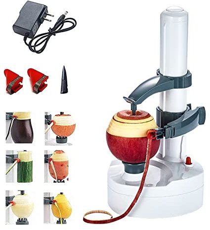 Eplucheur Electrique,Eplucheur de Pomme Electrique Epluche Legumes postuler à Légumes Automatique, pommes de terre rondes,pommes rondes,équipé De 2 Lames,facile à Nettoyer (Blanc)