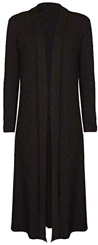 Colop Ladies Maxi Long Length Boyfriend Cardigan Collared Top Long Full Sleeve Floaty (Black, 16-18)
