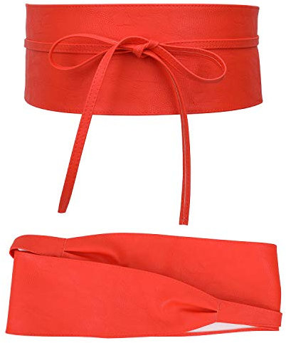 Trimming Shop Damen Obi-Gürtel aus weichem PU-Leder mit Fliege zum Umwickeln, modischer Taillenbund für Hochzeitskleider, Partykleidung, 95 mm breit, Rot