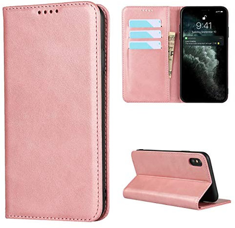 Copmob iPhone X/XS Case, Flip Wallet Leather Case [3 Slots] [Magnetic Closure] Flip Cover Case for iPhone X/XS – Rose Gold