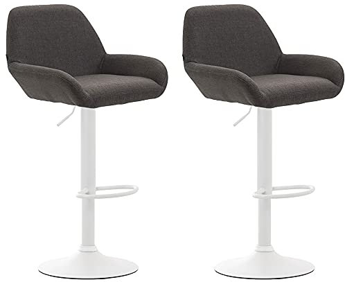 CLP 2er Set Barhocker Braga Mit Stoffbezug I 2 x Barstuhl Mit Lehne Und Fußstütze, Farbe:dunkelgrau, Gestell Farbe:weiß