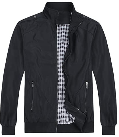 YOUTHUP Blouson Homme Léger Veste Bomber Coupe-Vent Col Montant Aviateur Jacket Printemps Été Sport Casual, Noir-7553, 3XL