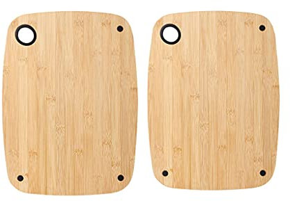 Tablas de cortar Juego de la tabla de cortar de madera de bambú de doble cara de 2 cocina engrosada duradera tableros de tajas que cuelga el agujero y el diseño de pies sin movimiento 11.02 * 14.96inc