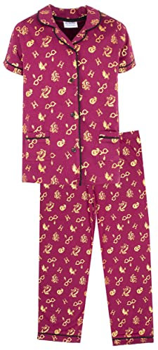 Harry Potter - Pigiama per bambini, a maniche lunghe e pantaloni lunghi, 100% cotone, prodotto ufficiale, pigiama con nome personalizzato, rosso, Rosso, 12-13 Years