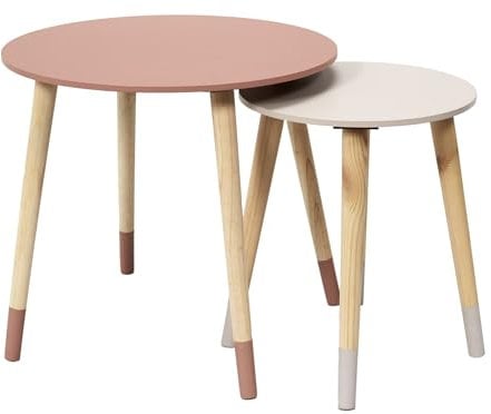 HOME DECO FACTORY The Couchtisch, rund, zweifarbig, Rosa, Engineering Holz, klein 33 x 40 cm, 43 x 48 cm, 2 Stück