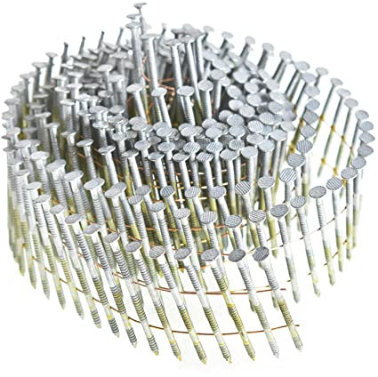 waltyotur 2Inch x 0.092Inch Siding Nails Collated Wire Coil Siding Nails 15-Degree Full Round-Head Ring 3600 Count Hot-Dipped Galvanized for Rough Nailing of Lathing and Sheathing Materials