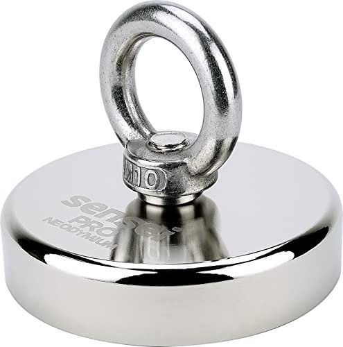 SENSEI® Magnete al Neodimio Potente – 300 kg di Forza, Ø 80 mm – Super Forte Calamita con Dado ad Occhiello da Pesca Magnetica, Uso Industriale, Casa, Officina e Sollevamento