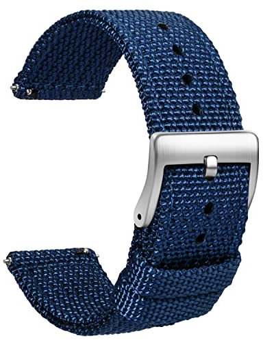 TStrap Nylon Uhrenarmband 18mm - NATO Stil Armband Weiches Blau Schnellverschluss Uhrband – Canvas Militär Uhrenarmbänder Herren und Damen – Smart Uhrenarmband - 18mm 20mm 22mm 24 mm
