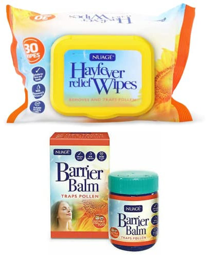 Nuage Hayfever Wipes and Allergen Barrier Balm | Allergy Relief Wipes and Balm| Natural Remedy for Hay Fever 30 Resealable Wipes | Suitable for Face and Hands (1 x 30 Wipes and 1 x Balm)