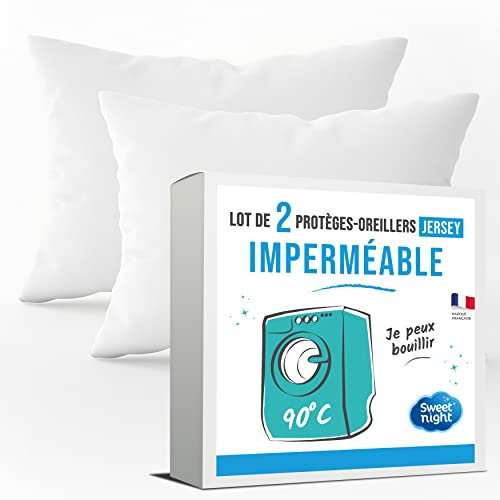 SWEET NIGHT - Lot de 2 Protège Oreillers 60x60 cm | Set de 2 | Imperméable et Micro Respirant | Souple et Silencieux | Lavable à 90°C | Zip de Fermeture