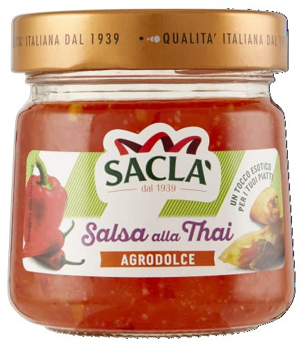 Saclà, Salsa alla Thai, Condimento a Base di Peperoni, Aglio e Peperoncino, Piccante e Agrodolce, Ideale con Piatti di Carne, Pesce e Fritture, Vaso Vetro, 210g, Confezione da 6 Pezzi
