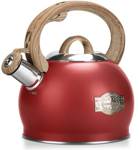 Bouilloire sifflante de 2 litres avec poignée ergonomique en acier inoxydable de qualité alimentaire pour thé, café, lait rouge