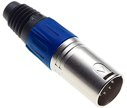 Keple Fiche XLR 5 broches, bleue - fiche jack DMX pour microphone audio mâle, adaptateur nickelé, fiche en métal avec boîtier en plastique.