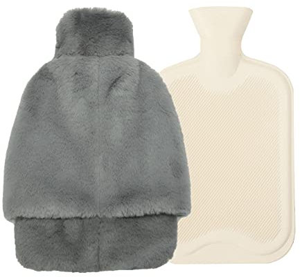 WOKICOR Fußwärmer Ohne Strom, 2 in 1 Wärmflasche Füße, 2L Wärmflasche Groß, 32x20cm Fußwärmer Lammfell für Damen Herren Erwachsene, Super Weich und Warm Fußheizung Pads Im Winter (Grau)