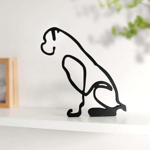 KOLYMAX Minimalistische Wandskulptur, abstrakter Metalldraht, geometrische Linienzeichnung, Kunststatue (Boxhund)