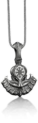 BySilverStone Jewelry Skandinavische Axt Von Perun-Halskette Aus Silber, Beil-Amulett-Halskette Für Nordic, Gravierte Helm Of Awe-Halskette Für Papa, Männliche Halskette (Keine Kette, Oxidiert)