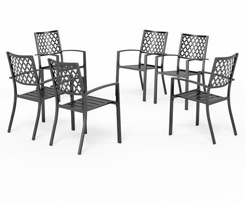 PHI VILLA Metall Terrasse im Freien Esszimmer Stühle Satz von 6 stapelbar Bistro Deck Stühle für Garten Hinterhof Rasen, schwarz