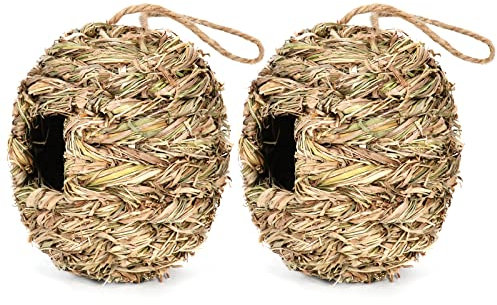 BYNYXI 2PCS Nid doiseau tissé en Paille Sac de Nidification Nid doiseau pour Cage nichoirs doiseaux à Suspendre Maisons doiseaux Herbe Nid doiseau pour Perruche mésange canari Merle Colibri
