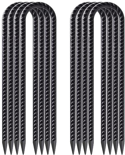 VVOKGO Trampoline Stakes 12 Inches Anchors High Wind Heavy Duty, 8-Pack U Shaped Tie Down Anchor Kit for Ground, Camping Tent, Soccer Net, Swing Set, Black