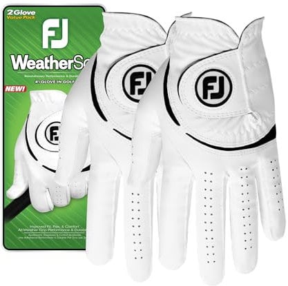 FootJoy WeatherSof Herren Golfhandschuh, Weiß, Größe M/L, für die rechte Hand, 2er-Pack