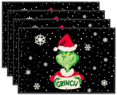 Ohok Weihnachts-Tischsets Abwaschbar 4er Set, Polyester Leinen Platzdeckchen 30x45cm, Schneeflocke G