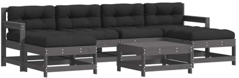 vidaXL 7-TLG. Garten-Lounge-Set mit Kissen Grau Massivholz