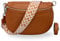 BRISE Bauchtasche Damen Echtleder AFIA Silber Handgemachte Umhängetasche Crossbody Bag mit Ledergurt + Optionalen Breiten Gemusterten Riemen 3 Fächer Hüfttasche Made in Italy (Cognac Braun-Silber 3)