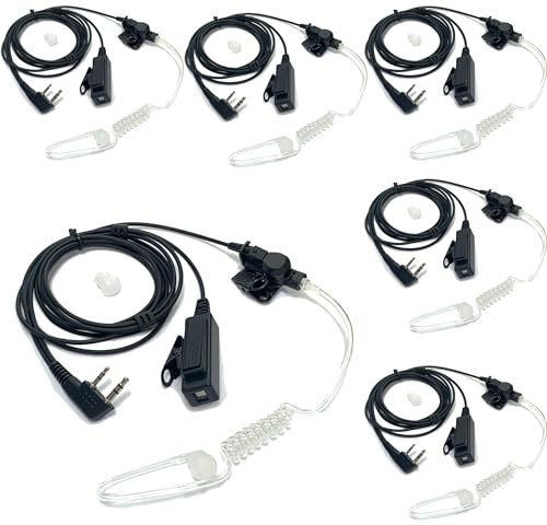 SAMCOM Akustikschlauch-Ohrhörer für Zwei-Wege-Radios, 2-Draht-Luftschlauch-Headset mit Mikrofon für Walkie-Talkies, 2-polige Freisprech-Kopfhörer, kompatibel mit FPCN10A FPCN30A Radios, 6 Stück,