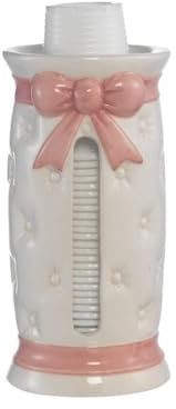 Portabicchieri grande in ceramica elegante bianco e rosa coll. fiocco rosa