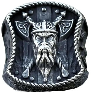 BEDT Neuer Herrenring Kreatives Design Wikinger Krieger Doppelaxt Odin Adler Ring Schmuck Vintage