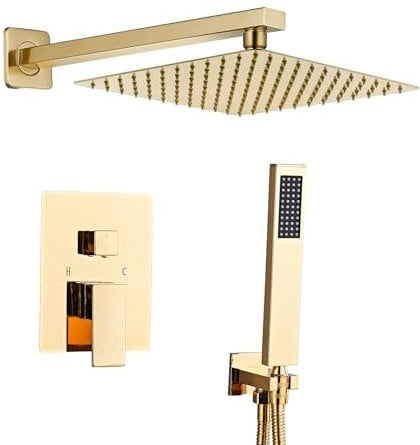 SaniteModar Unterputz Duscharmatur Set Gold, Duschsystem Unterputz mit 30x30cm Regendusche, Duscharmatur Unterputz Komplettset mit Handbrause