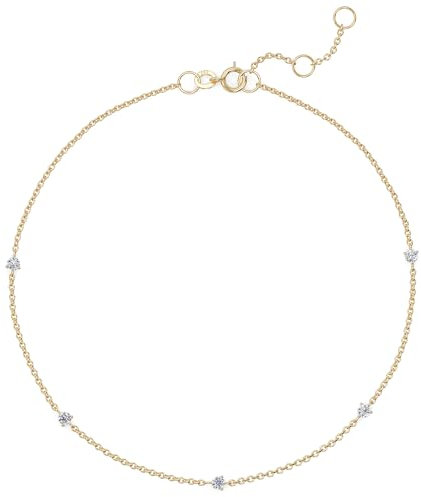 Ethos Jewelry 585 Echtgold 14K Gelbgold Diamant-Station Armband mit 5 kleinen Diamanten – Filigran, Minimalistisches Design – Mit VS2+ Klarheit Diamanten – Handgefertigtes Geschenk für Frauen