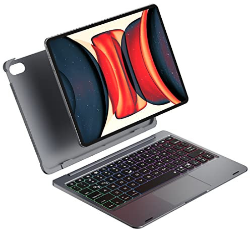 doqo Abnehmbare Tastatur Hülle für iPad Air 11 (M2) 2024,iPad Pro 11 Zoll 4th/3rd/2nd/1st und iPad Air 10.9“ 5th/4th Gen mit Touchpad,Kabelloses Gehäuse mit 7 Farben Hintergrundbeleuchtung und Tastatu