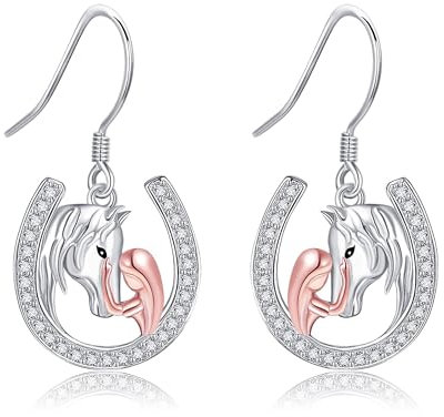 Hufeisen Ohrringe 925 Sterling Silber Pferde Ohrhänger Pferde Schmuck Geschenke für Damen Mädchen Pferdeliebhaber