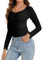 SHAPERIN Women Long Sleeve Tops Casual Crew Neck T-Shirt Blouses Solid Color Slim Fit Undershirts, Black, XXL
