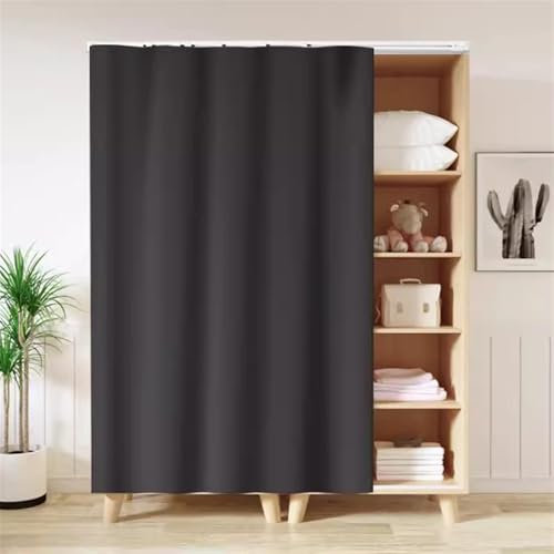BESTORI Schrankvorhänge für Küche Selbstklebend Waschbar Staubdichter Vorhang Privatsphäre Gardine für Kleiderschrank, Regale, Badezimmer, Schwarz, 120cm x 180cm
