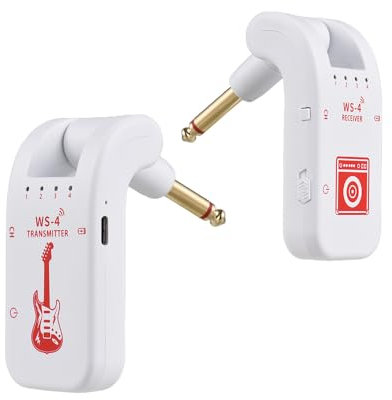 Fesjoy kabelloses Gitarrensystem 2,4G Kabelloses Gitarrensystem, wiederaufladbares Gitarren-Sender-Empfänger-Set für E-Gitarre, Bass, elektrische Blasinstrumente, Plug and Play, 48K/16bit Echtzeitüber