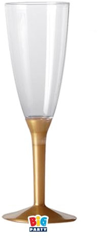 PARTYLANDIA Calici Flute Crystal con Basi Colorate, Plastica Alta Qualità, Feste ed Eventi Speciali (Oro)