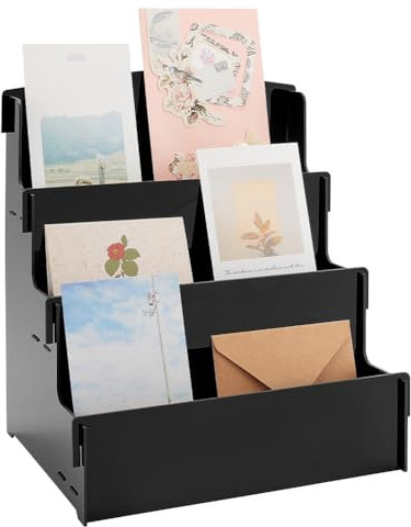 PH PandaHall Grußkartenständer 3 Stufiger Acryl Aufkleber Displayständer Regale Kartenständer Postkartenständer Für Messestände Veranstaltungstische, 21x27x30cm
