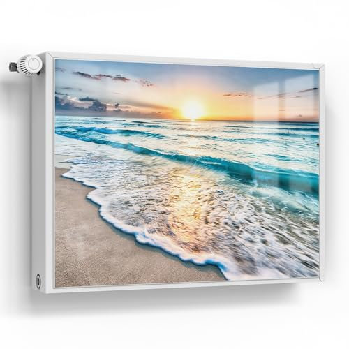 DEQORI Film magnétique pour chauffage, Feuille Aimantée - 80 x 60 cm - Motif côte à la lumière du matin - Tapis magnétique décoratif - Revêtement de protection pour radiateur