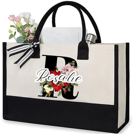 Jphchsc Personalisierte Tasche Mit Namen,Einkaufstasche,Jutebeutel,Jute Shopper,Geschenk Personalisiert Frau，Geeignet FüR Hochzeit, Geburtstag, Strand, Urlaub, Geschenk FüR Frauen, Mutter, Lehrer