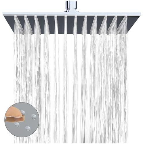 Delnet 10-Inch(25.4CM) Fixed Rain Shower Head, with Angle Adjustment, High-Pressure Square Rainfall Shower, 304 Stainless Steel Replacement Shower Head, Chrome