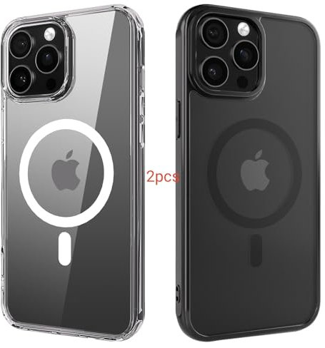ANEWSIR for iPhone 15 Pro Max Case 2pcs (Clear+Matte Black), Compatible with Magsafe, Shockproof Protection, Magnetic Phone Cases for iPhone 15 Pro Max Cover 6.7 inch.
